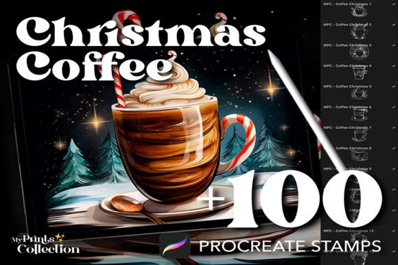 100 Procreate Christmas Coffee Stamps