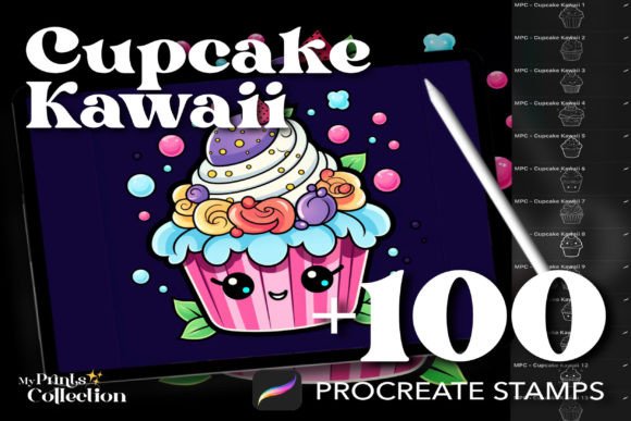 100 Procreate Cupcake Kawaii Stamps
