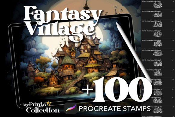 100 Procreate Fantasy Village Stamps
