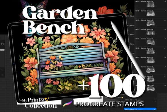 100 Procreate Garden Bench Stamps
