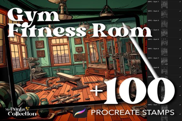 100 Procreate Gym Fitness Room Stamp: Elevate Your Digital Art with Energetic Fitness Designs