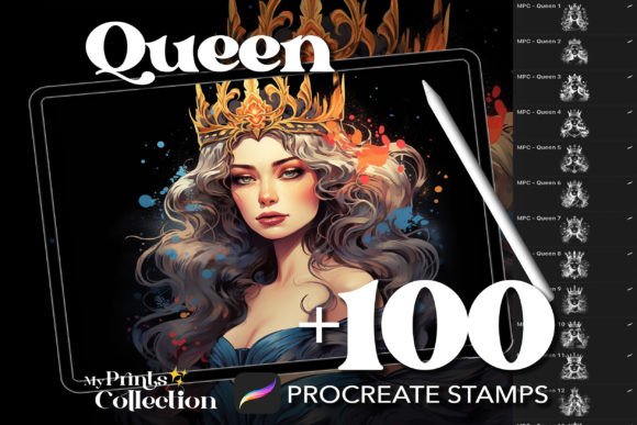 100 Procreate Queen Stamps: Regal Digital Art Assets