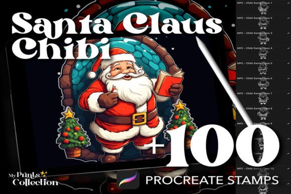 100 Procreate Santa Claus Chibi Stamps