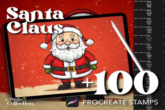 100 Procreate Santa Claus Stamps