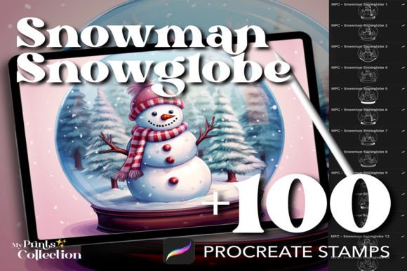 100 Procreate Snowman Snowglobe Stamps: A Winter Art Resource