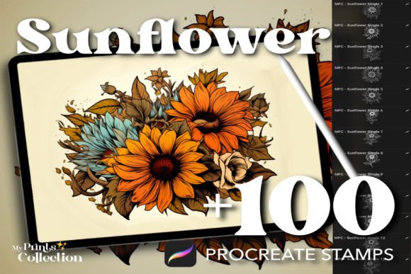 100 Procreate Sunflower Stamps