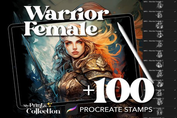 100 Procreate Warrior Female Stamps