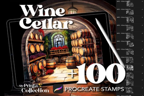 100 Procreate Wine Cellar Stamps: Elevating Digital Art with Vintage Sophistication