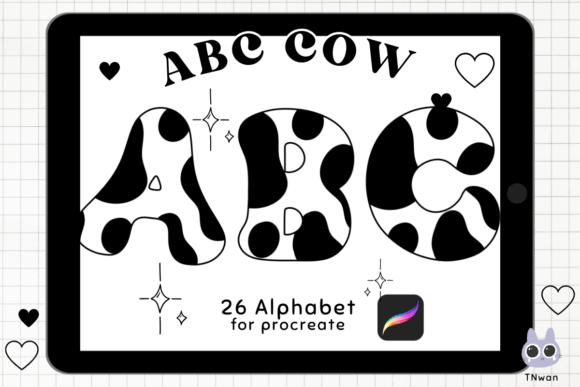 Cow Alphabet Procreate Brush Stamp Guide
