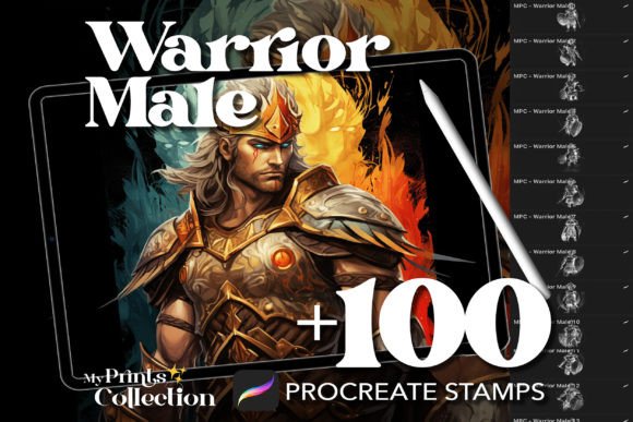 Empowering Digital Narratives: Elevating Art with 100 Procreate Warrior Male Stamps