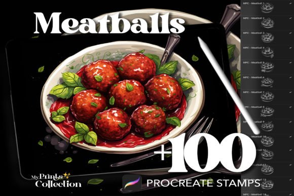 Infusing Digital Art with Culinary Charm: A Guide to the 100 Procreate Meatballs Stamps
