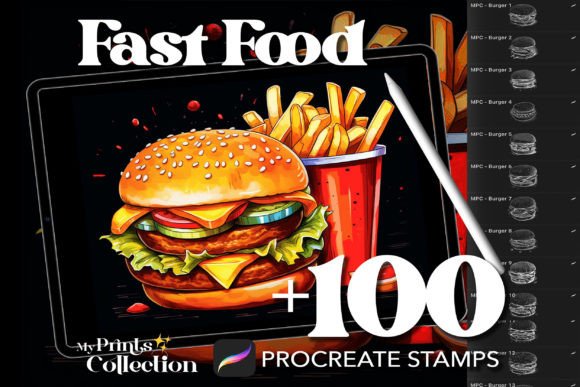 Spice Up Your Digital Art with 100 Procreate Fast Food Stamps